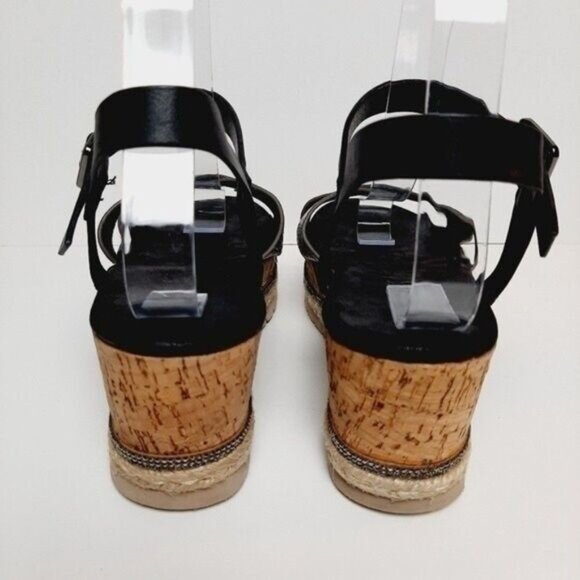 LORA FERRES Patform Wedge Sandals Strappy Black & Silver Sz Eur 38 | US 8 - Picture 8 of 12